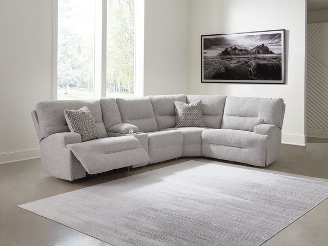 Acklen Place Pewter 5-Piece Power Reclining Sectional with Storage Console - Ornate Home