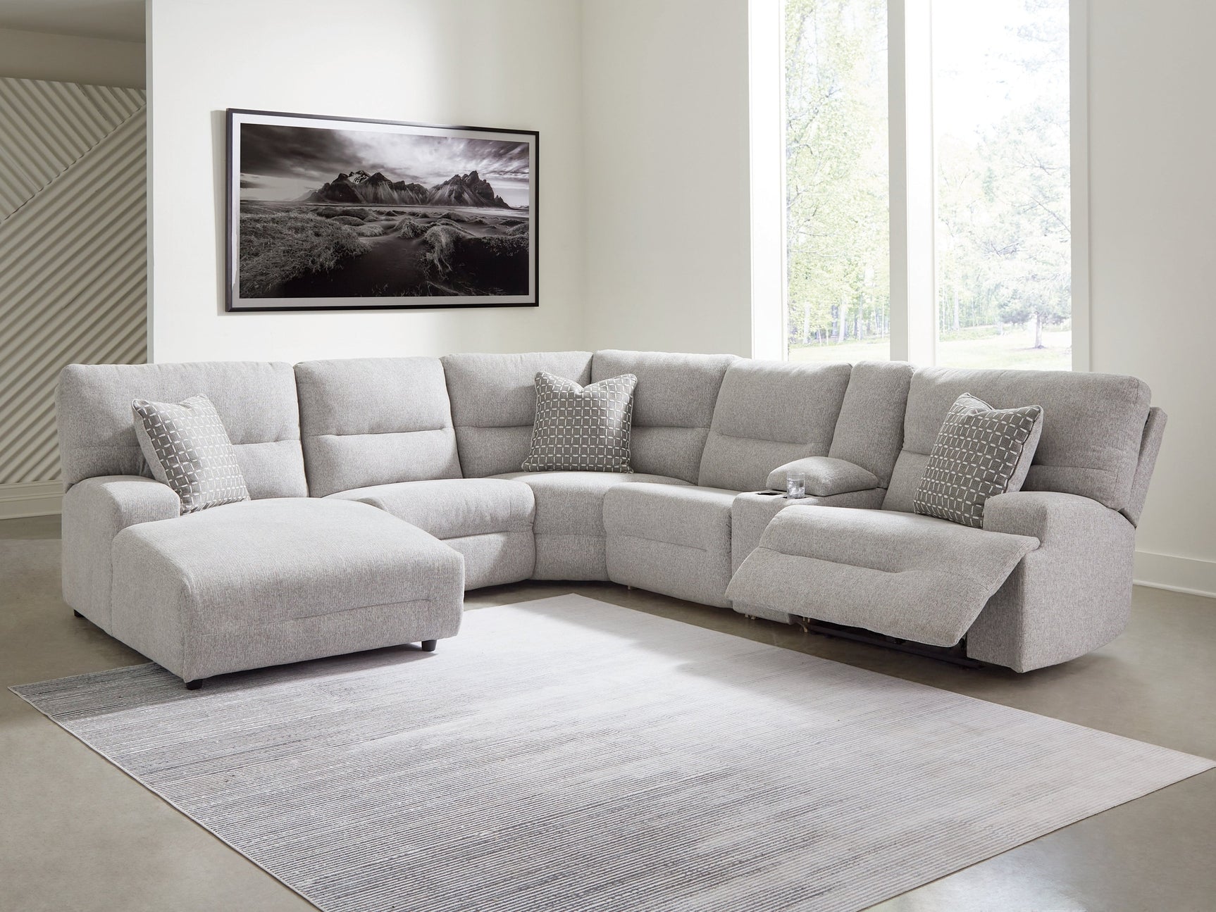 Acklen Place Pewter 6-Piece Left Power Reclining Sectional w/Chaise - Ornate Home
