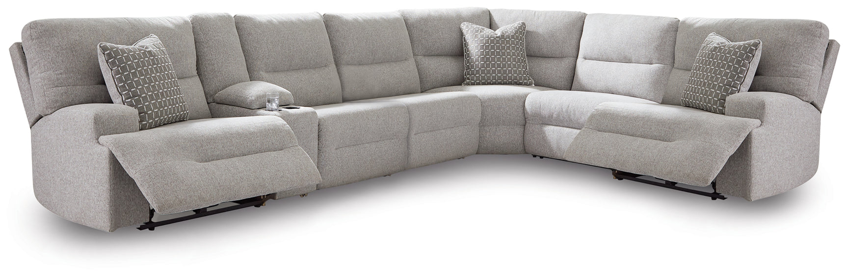 Acklen Place Pewter 7-Piece Power Sectional Reclining Sofa with Storage Console - Ornate Home
