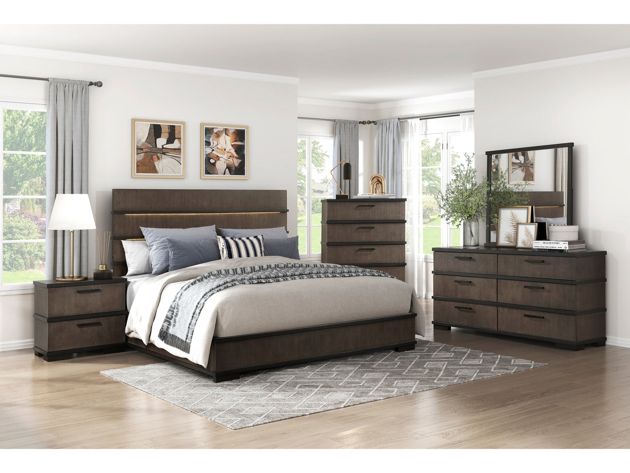 Acworth Brownish-Gray/Black 5-Piece Queen Bedroom Set - Ornate Home