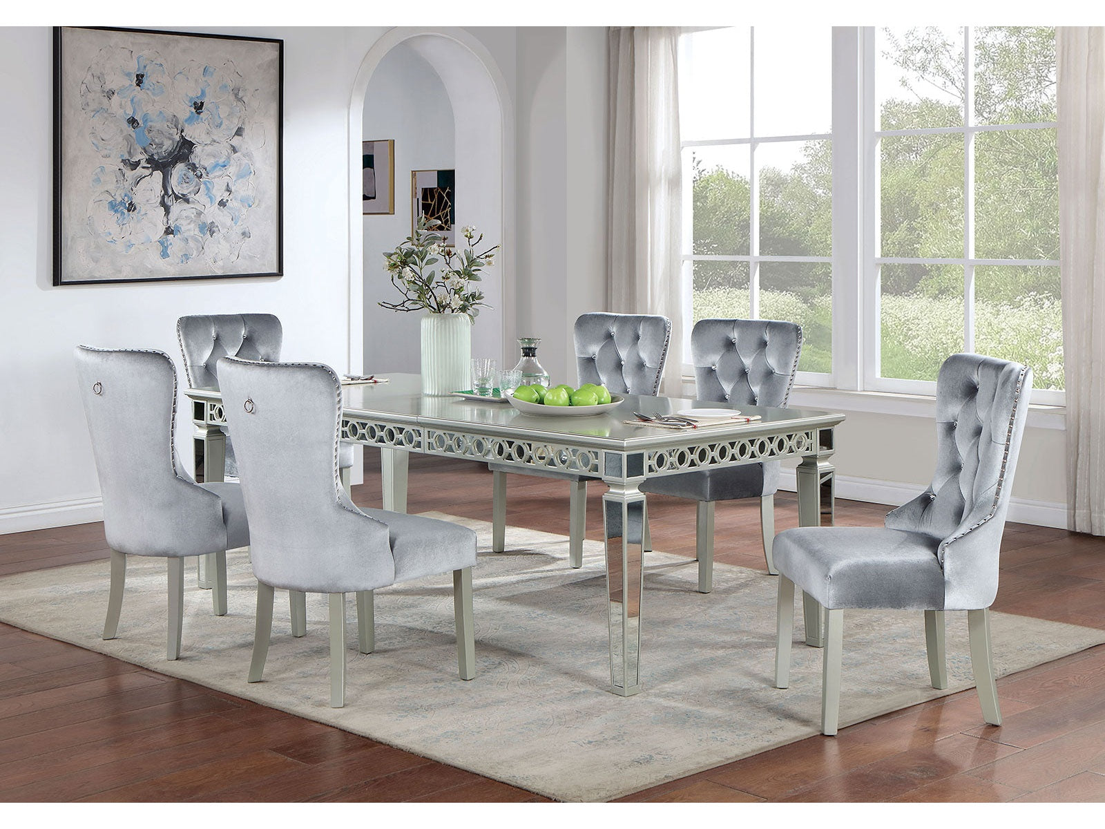 Adalia Silver/Dark Gray 7 Pc. Dining Room Set - Ornate Home