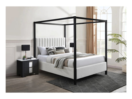 Adalyn White/Black Boucle King Canopy Bed - Ornate Home