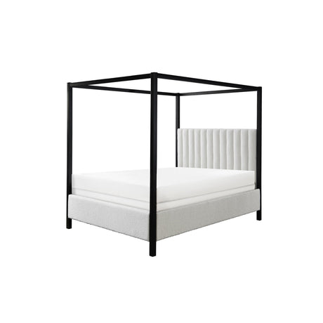 Adalyn White/Black Boucle King Canopy Bed - Ornate Home