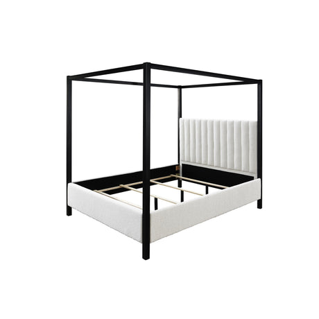 Adalyn White/Black Boucle King Canopy Bed - Ornate Home