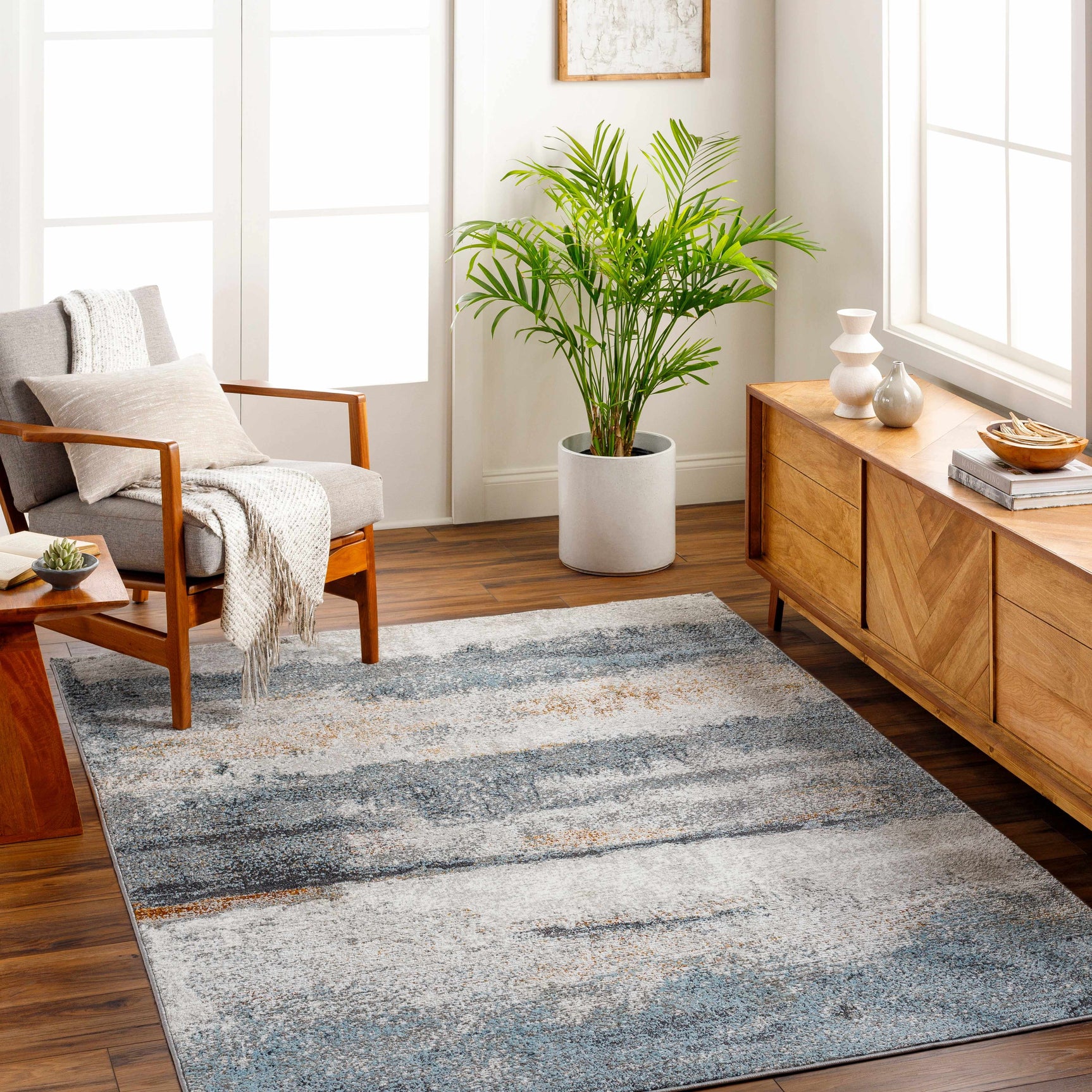 Adam Gray Blue Abstract Area Rug - Ornate Home