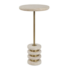 Adames Brass/White Travertine Drink Table - Ornate Home
