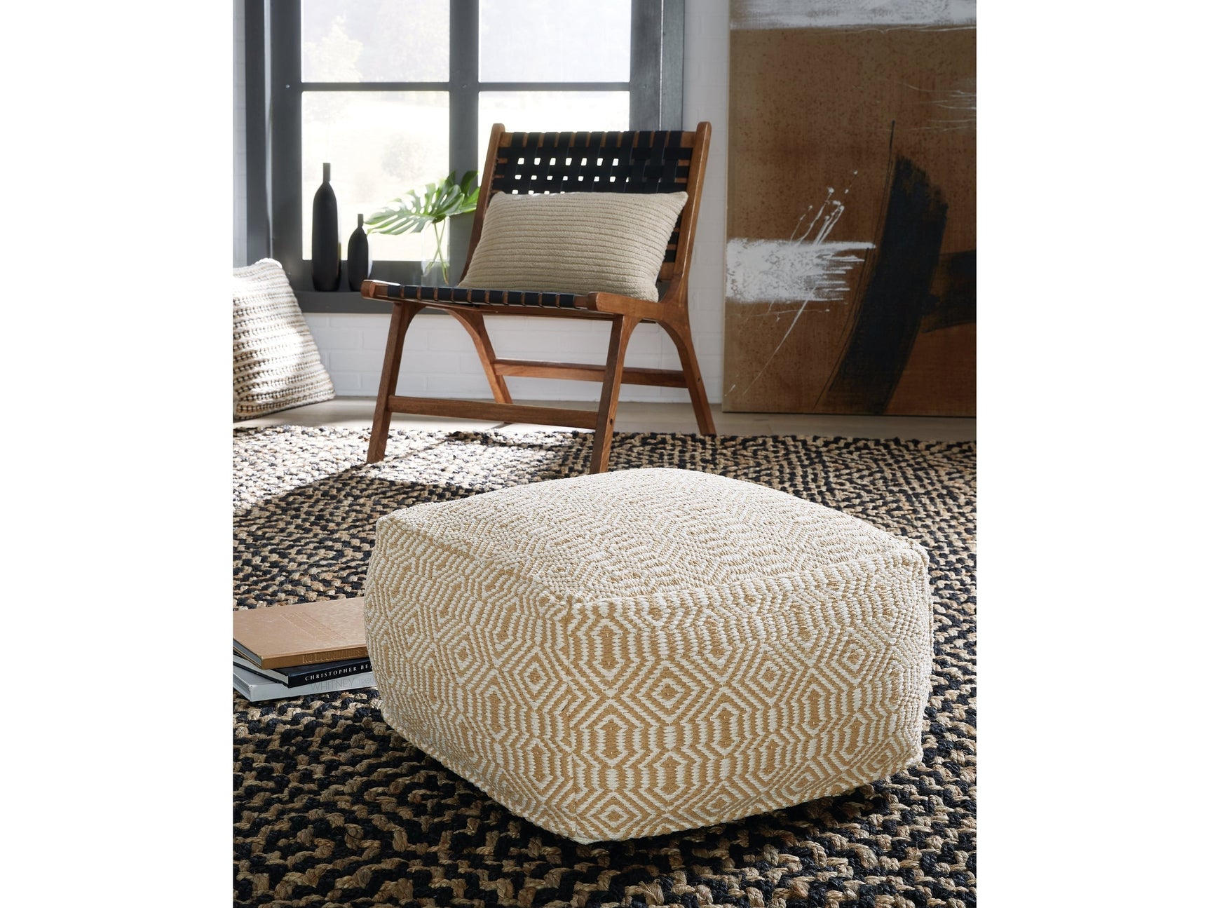 Adamont Tan/Ivory Pouf - Ornate Home