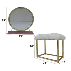 Adao Pink Vanity Mirror & Stool - Ornate Home