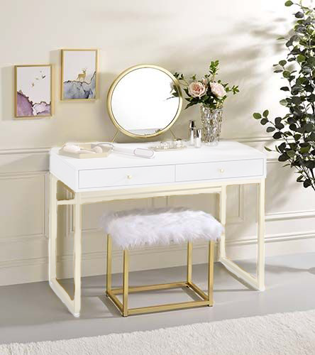 Adao White/Brass Vanity Mirror & Stool - Ornate Home