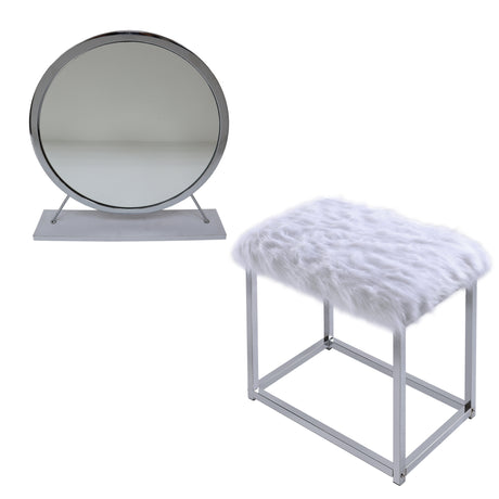 Adao White/Chrome Vanity Mirror & Stool - Ornate Home