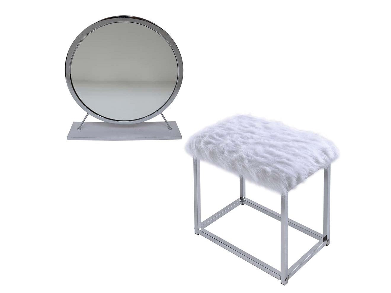 Adao White/Chrome Vanity Mirror & Stool - Ornate Home