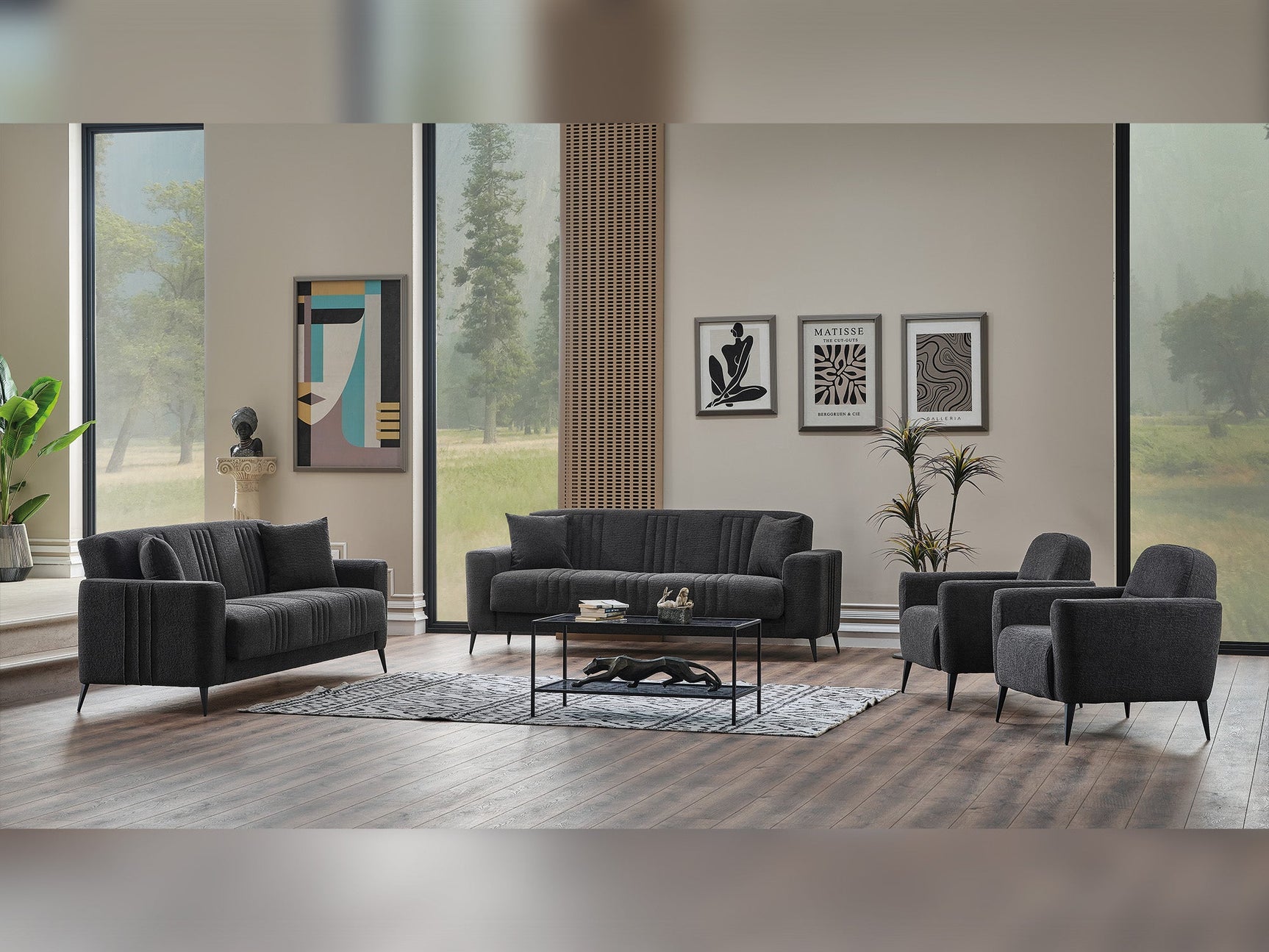 Adela Anthracite 3-pieces (Sofa & Loveseat & Chair) Living Room Set