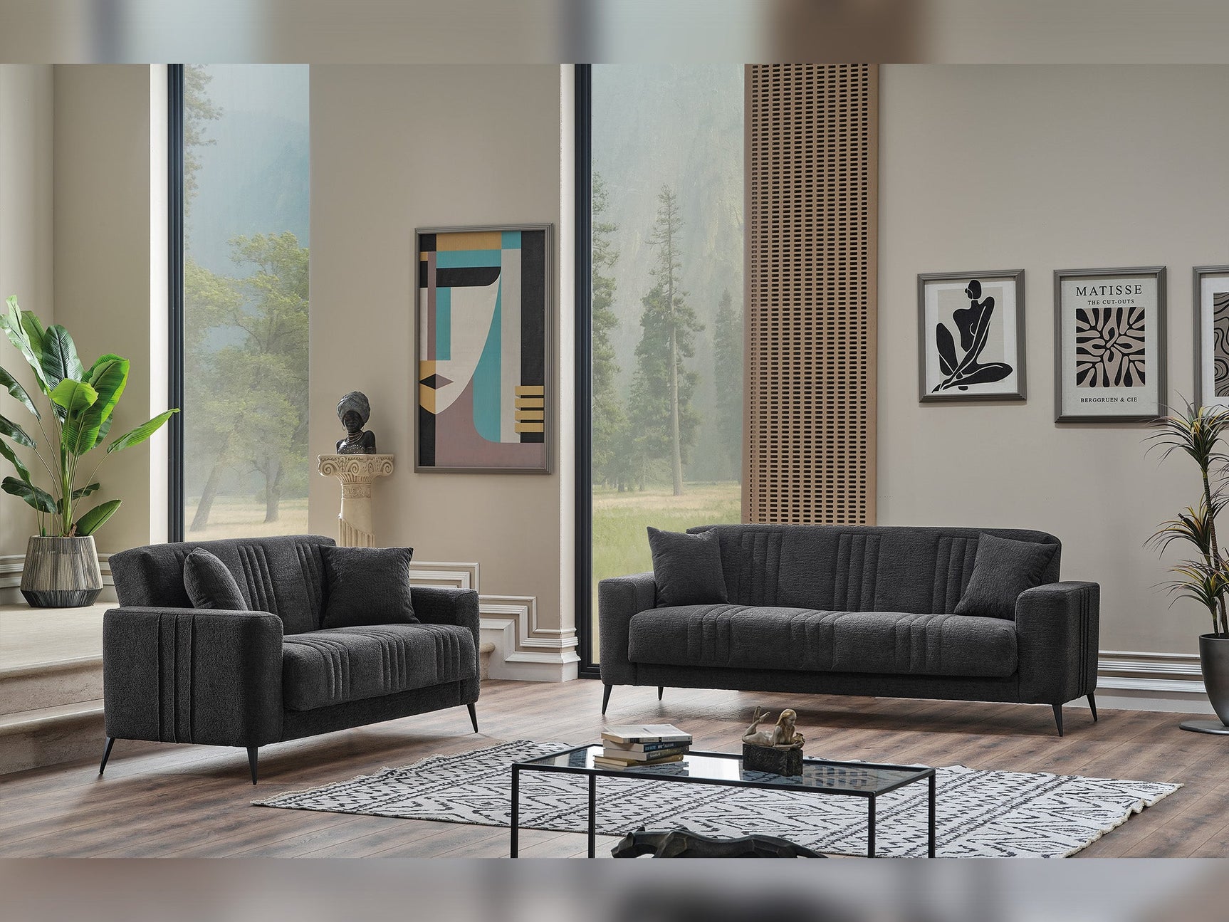 Adela Anthracite Convertible Loveseat