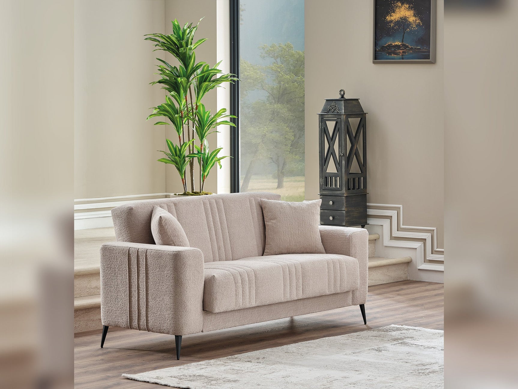 Adela Cream Convertible Loveseat