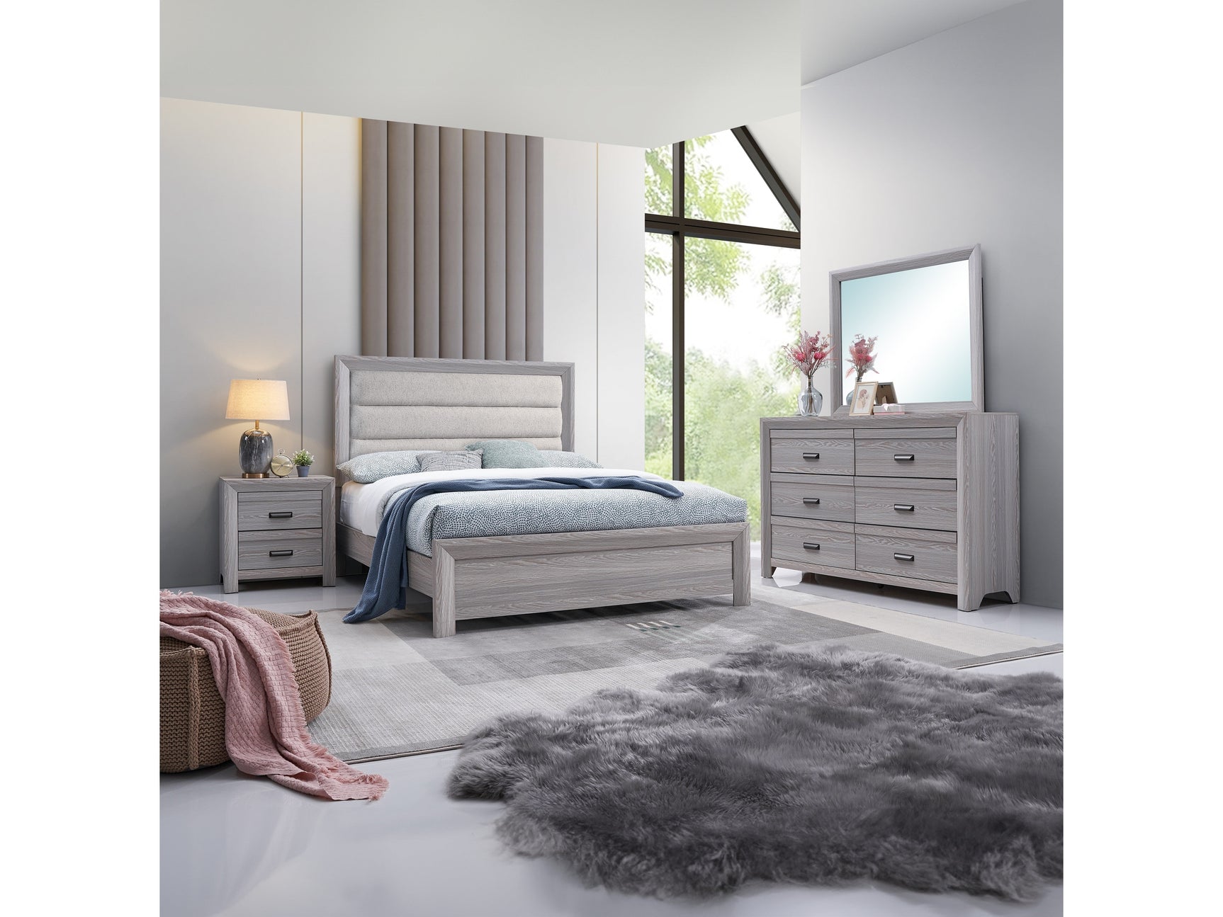 Adelaide Driftwood Upholstered Panel Bedroom Set - Ornate Home