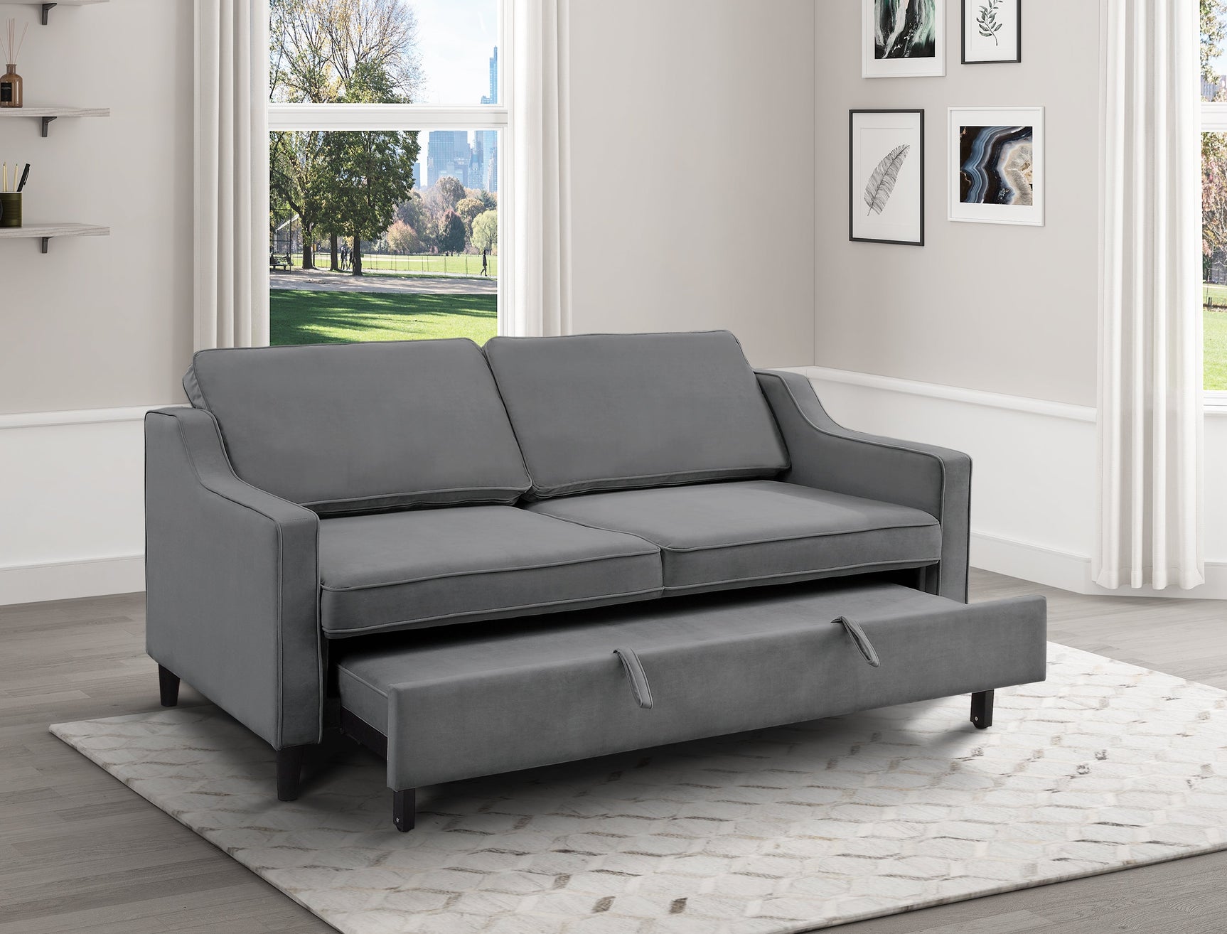 Adelia Dark Gray Studio Sofa with Pull-out Bed - Ornate Home