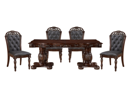 Adelina Cherry/Brown 5-Piece Dining Table Set - Ornate Home