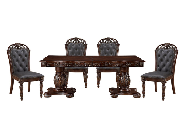 Adelina Cherry/Brown 5-Piece Dining Table Set - Ornate Home