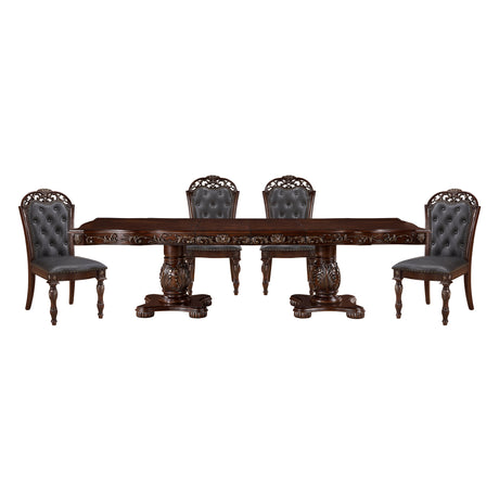 Adelina Cherry/Brown 5-Piece Dining Table Set - Ornate Home