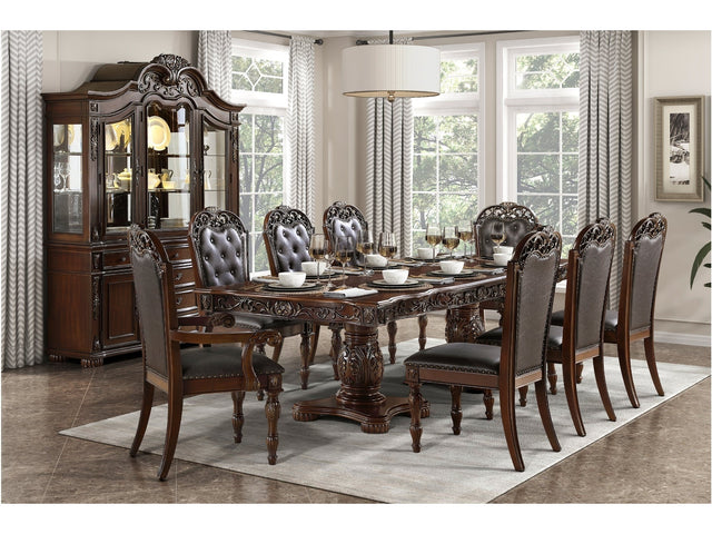 Adelina Cherry/Brown 7-Piece Dining Table Set - Ornate Home