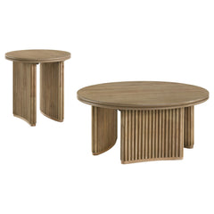 Adina Distressed Light Brown 2-piece Round Coffee Table Set - Ornate Home
