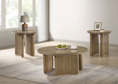 Adina Distressed Light Brown 3-piece Round Coffee Table Set - Ornate Home