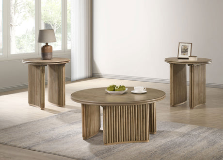Adina Distressed Light Brown 3-piece Round Coffee Table Set - Ornate Home