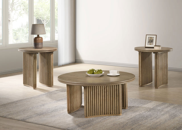 Adina Distressed Light Brown 3-piece Round Coffee Table Set - Ornate Home