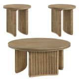 Adina Distressed Light Brown 3-piece Round Coffee Table Set - Ornate Home
