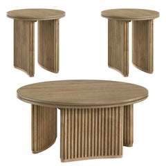 Adina Distressed Light Brown 3-piece Round Coffee Table Set - Ornate Home