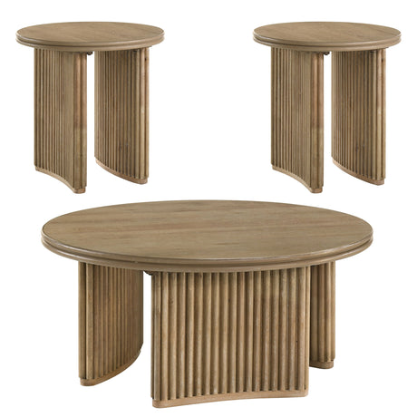 Adina Distressed Light Brown 3-piece Round Coffee Table Set - Ornate Home