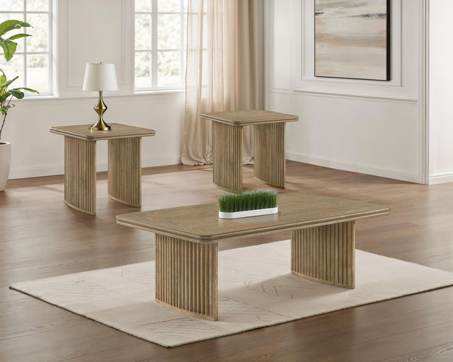 Adina Distressed Light Brown 3-piece Wood Coffee Table Set - Ornate Home