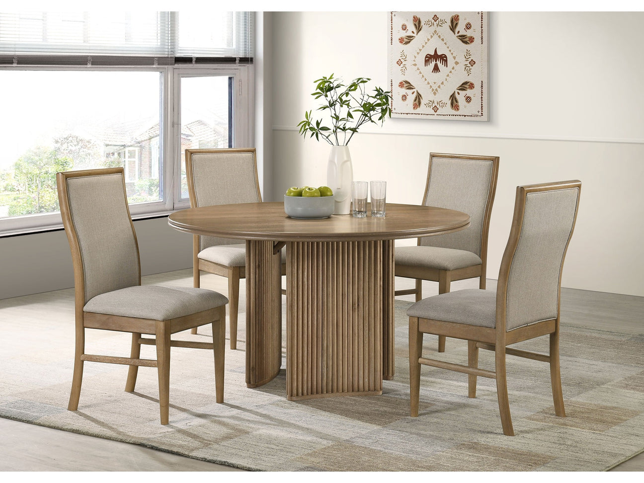 Adina Distressed Light Brown 5-piece Round Dining Table Set - Ornate Home