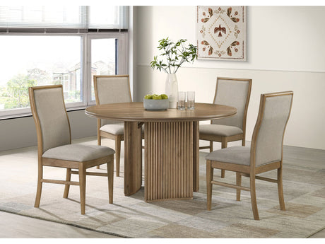 Adina Distressed Light Brown 5-piece Round Dining Table Set - Ornate Home