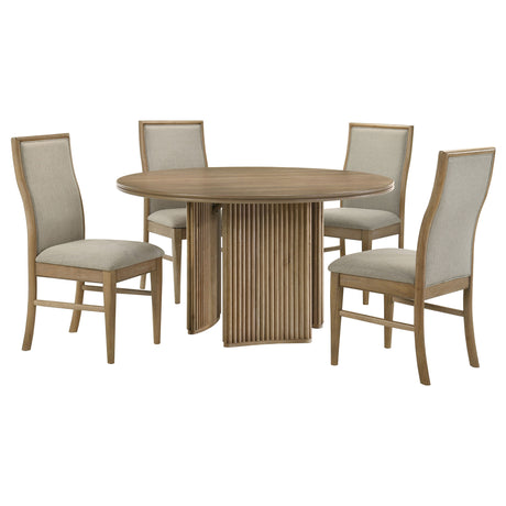 Adina Distressed Light Brown 5-piece Round Dining Table Set - Ornate Home