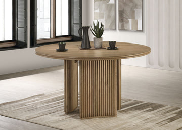 Adina Distressed Light Brown 53-inch Round Wood Dining Table - Ornate Home