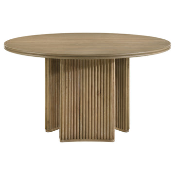 Adina Distressed Light Brown 53-inch Round Wood Dining Table - Ornate Home