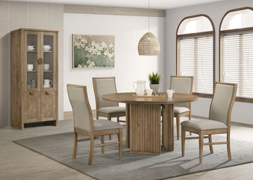 Adina Distressed Light Brown 53-inch Round Wood Dining Table - Ornate Home