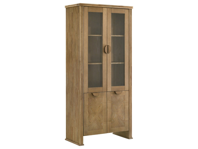 Adina Distressed Light Brown 77-inch Tall Display Cabinet - Ornate Home