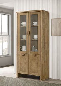 Adina Distressed Light Brown 77-inch Tall Display Cabinet - Ornate Home