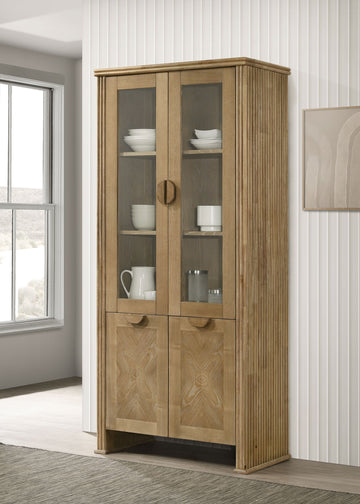 Adina Distressed Light Brown 77-inch Tall Display Cabinet - Ornate Home