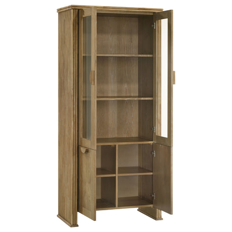 Adina Distressed Light Brown 77-inch Tall Display Cabinet - Ornate Home