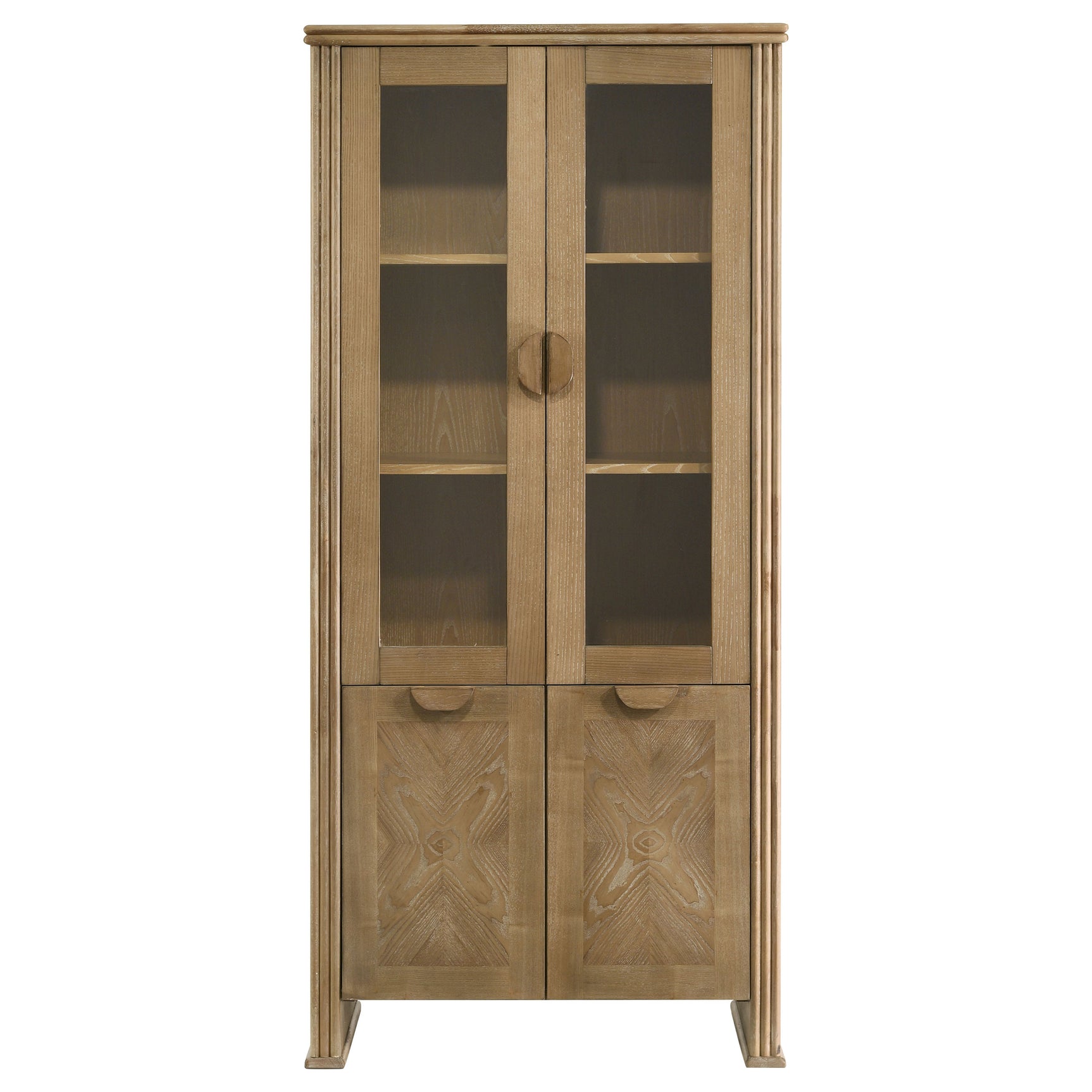 Adina Distressed Light Brown 77-inch Tall Display Cabinet - Ornate Home