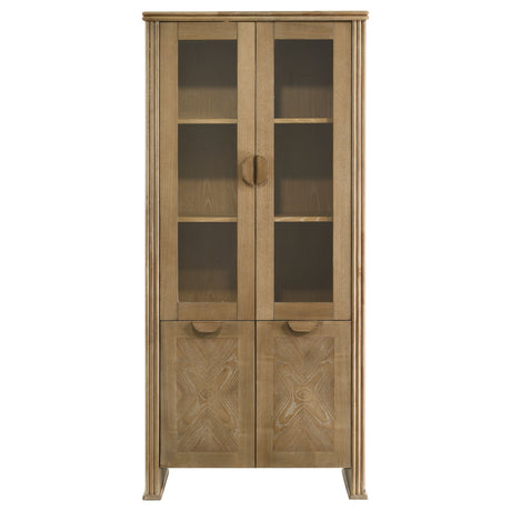 Adina Distressed Light Brown 77-inch Tall Display Cabinet - Ornate Home