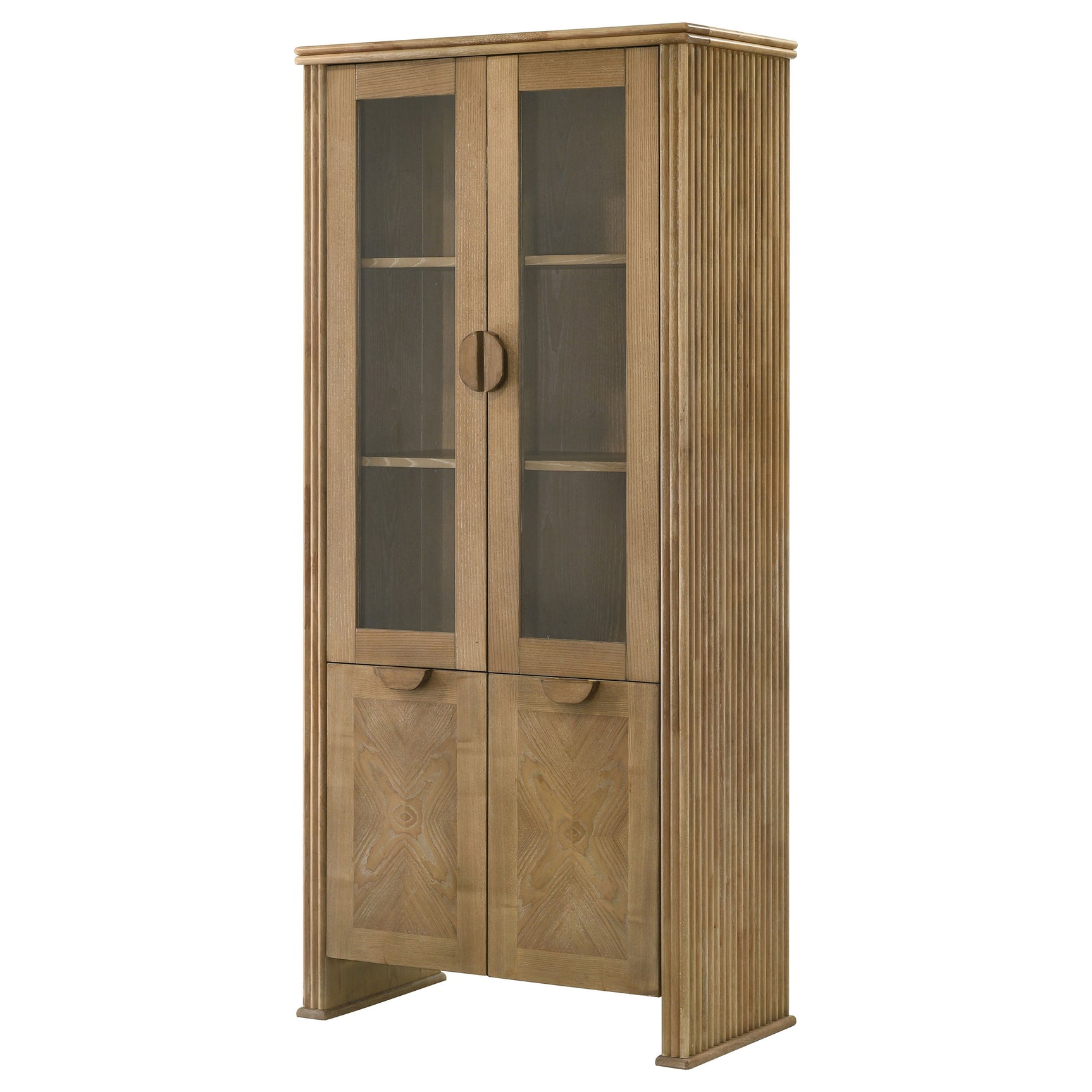 Adina Distressed Light Brown 77-inch Tall Display Cabinet - Ornate Home