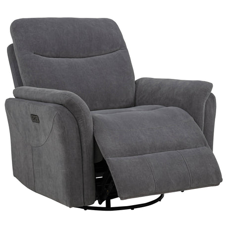 Adler Charcoal Grey Upholstered Power Swivel Glider Recliner - Ornate Home