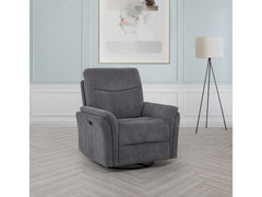 Adler Charcoal Grey Upholstered Power Swivel Glider Recliner - Ornate Home