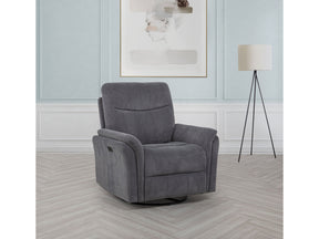 Adler Charcoal Grey Upholstered Power Swivel Glider Recliner - Ornate Home