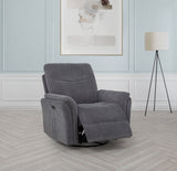 Adler Charcoal Grey Upholstered Power Swivel Glider Recliner - Ornate Home