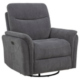 Adler Charcoal Grey Upholstered Power Swivel Glider Recliner - Ornate Home